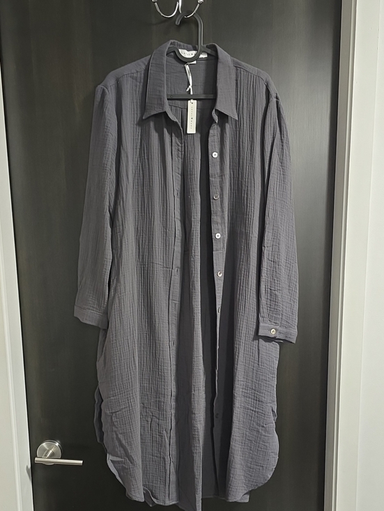 Loyal Hana Dresses & Skirts - Long Cotton Button-Front Shirt/dress - Charcoal Gray M